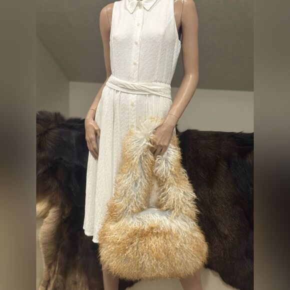 2 Tone Real Mongolian Lamb Fur Handmade Shoulder Bag, Real Shearling Crossbody - Picture 8 of 16